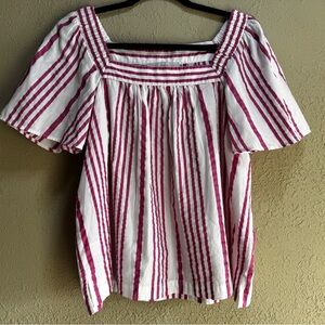 LOFT Magenta and White Striped Blouse